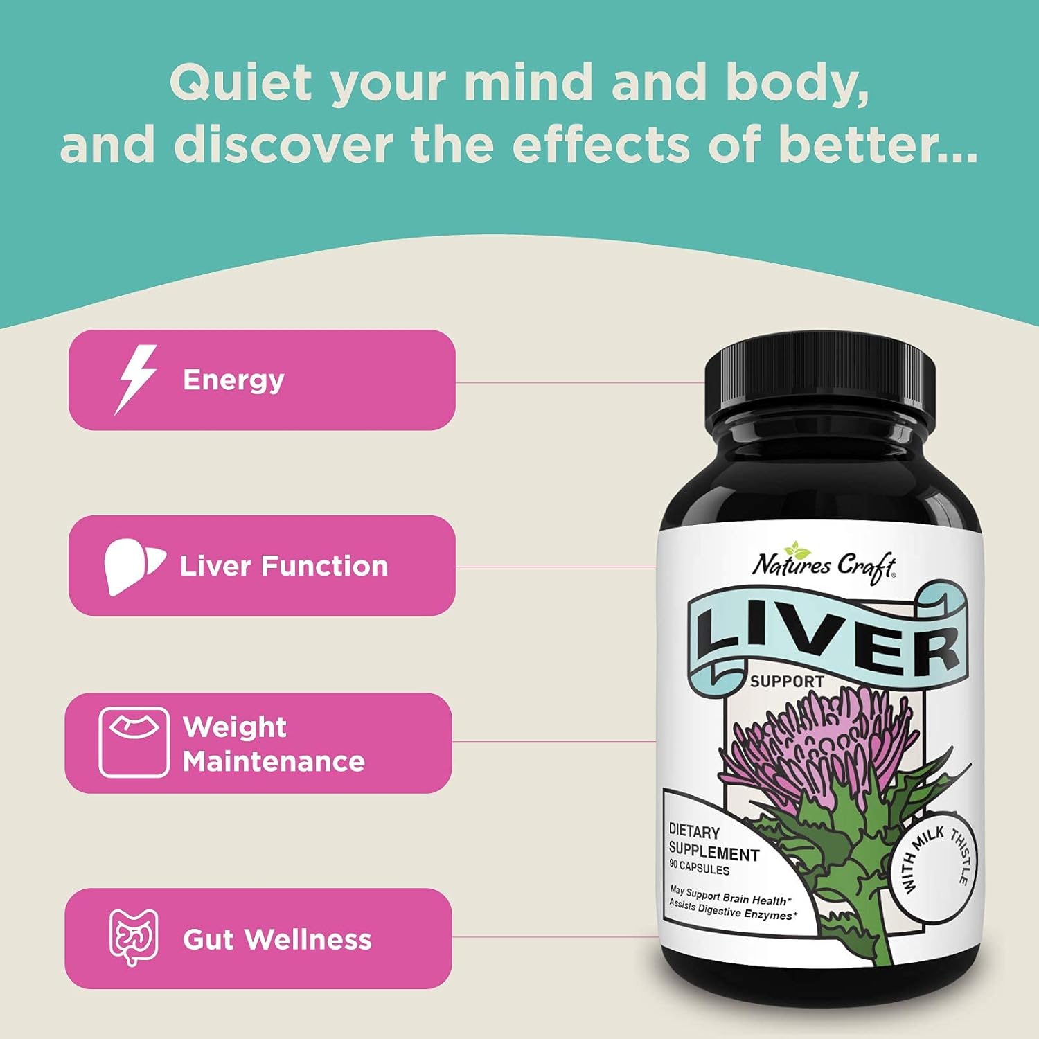 Liver Supplements with Milk Thistle - Artichoke - Dandelion Root Support Healthy Liver Function for Men and Women Natural Detox Cleanse Capsules Boost Immune System Relief (90 Count) : Health & Household