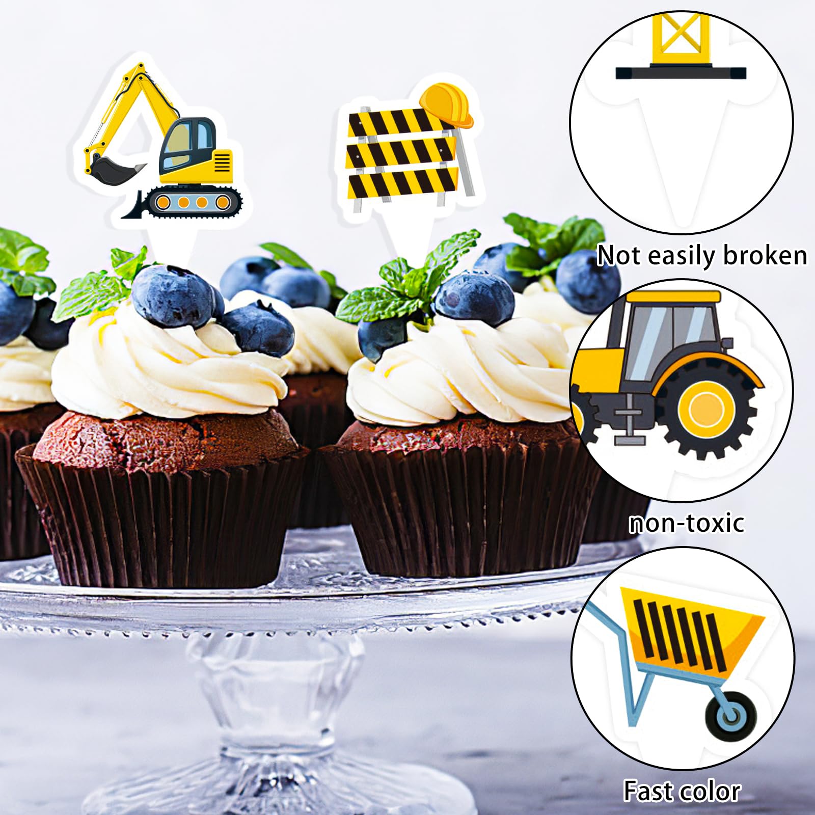 36 Stück Baufahrzeug Cupcake Topper – Dekoration Für Bau-Themenparty, Kindergeburtstag, Kuchen & Muffins