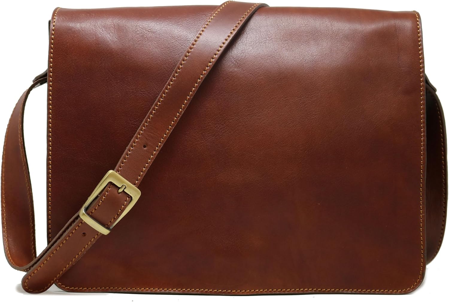 Floto Firenze Messenger Bag in Brown Full Grain Calfskin Leather - Large (Saddle Brown)