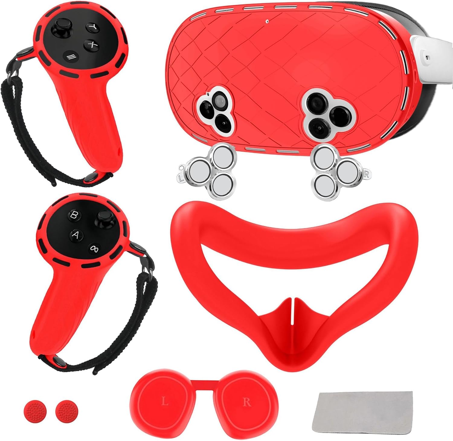 Silicone Cover Set Compatible with Meta/Oculus Quest 3S, VR Headset Shell Cover with Controller Grips, Facial Interface Cover, Lens Caps,7PCS (White)