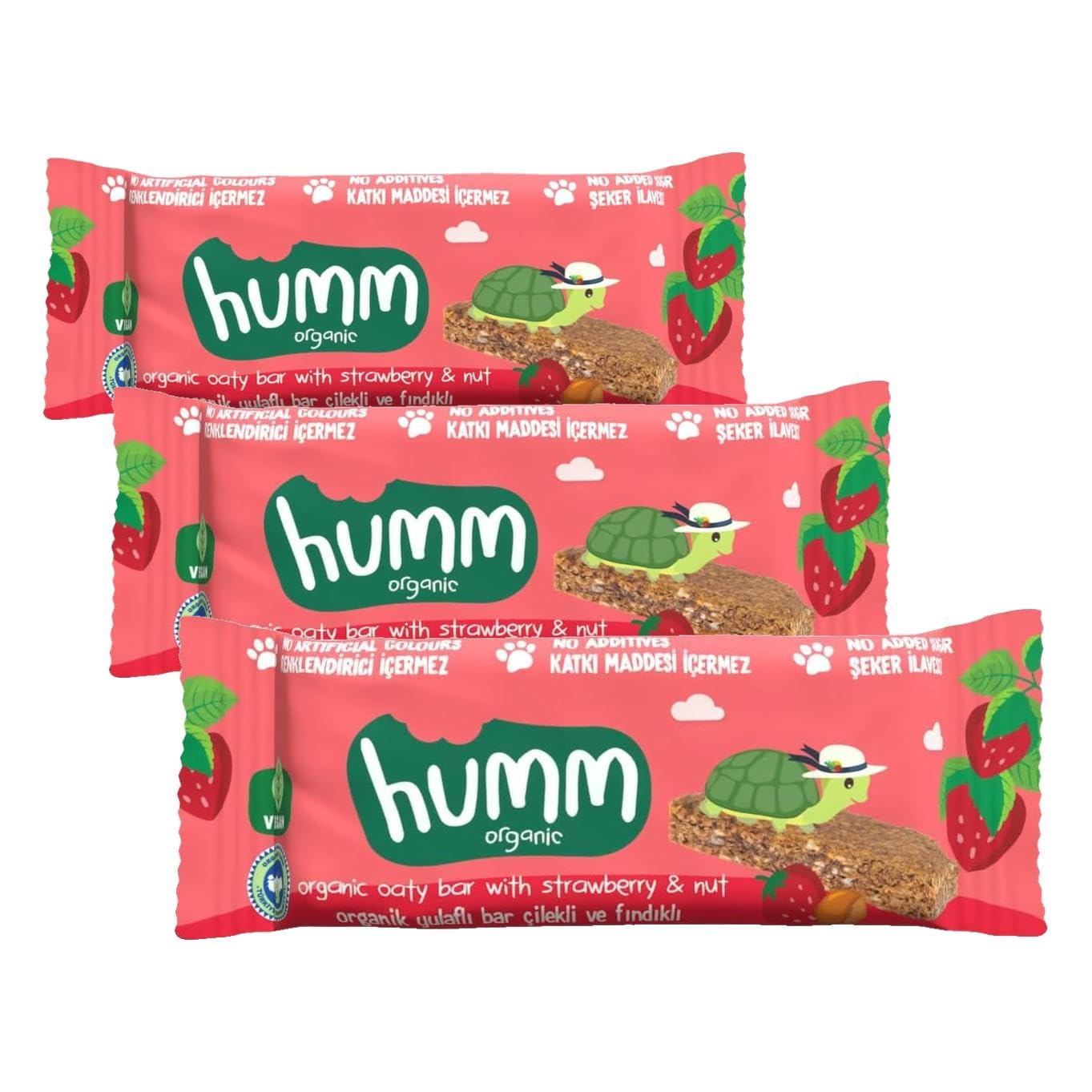 Humm Organic Vegan Çilekli ve Fındıklı Yulaf Bar (3 paketi)