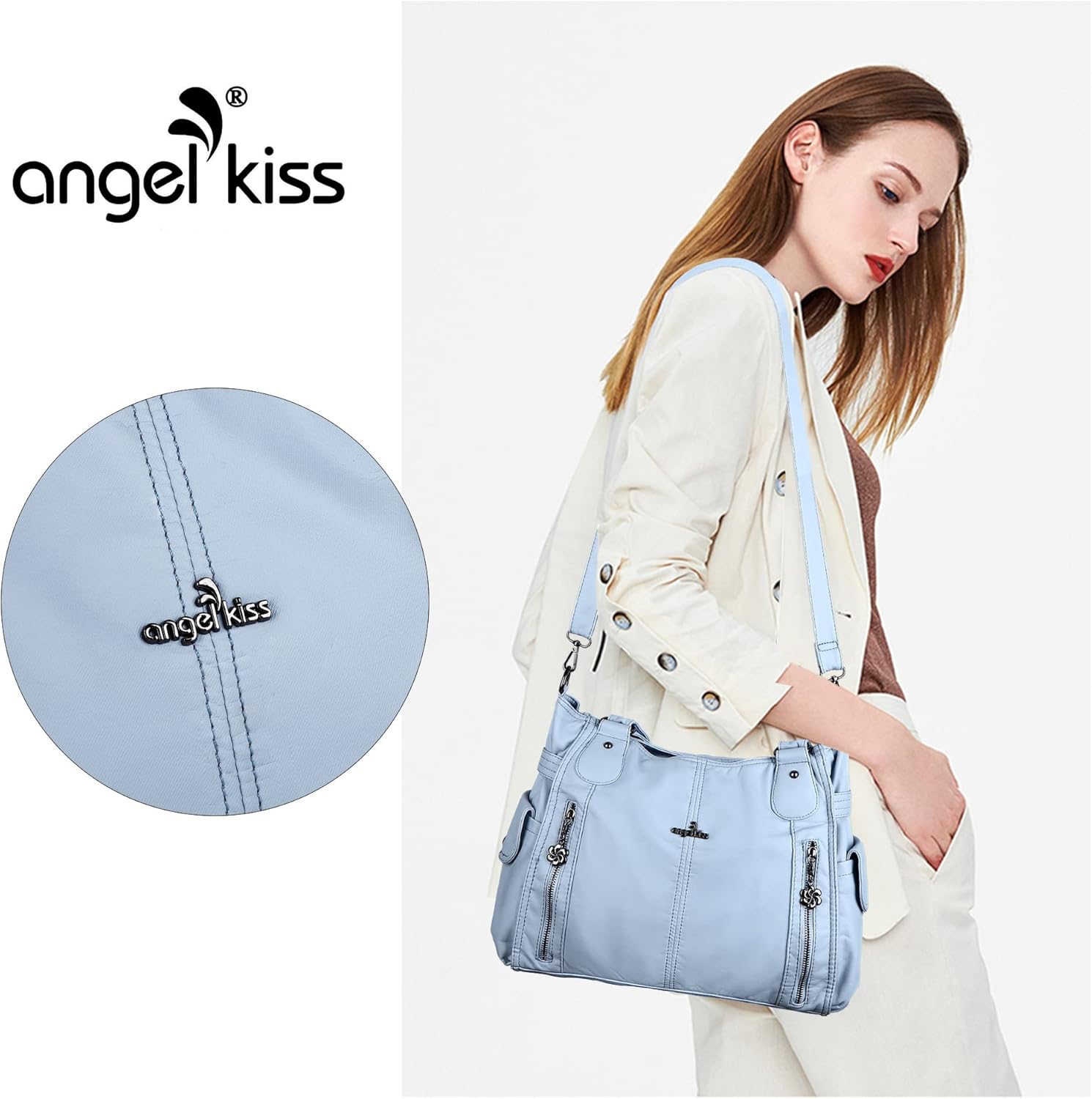 Angel Kiss Handbags for Womens Top-Handle Hobo Purse Roomy Casual Shoulder Bags PU Tote Satchel Purse for Women - Image 3