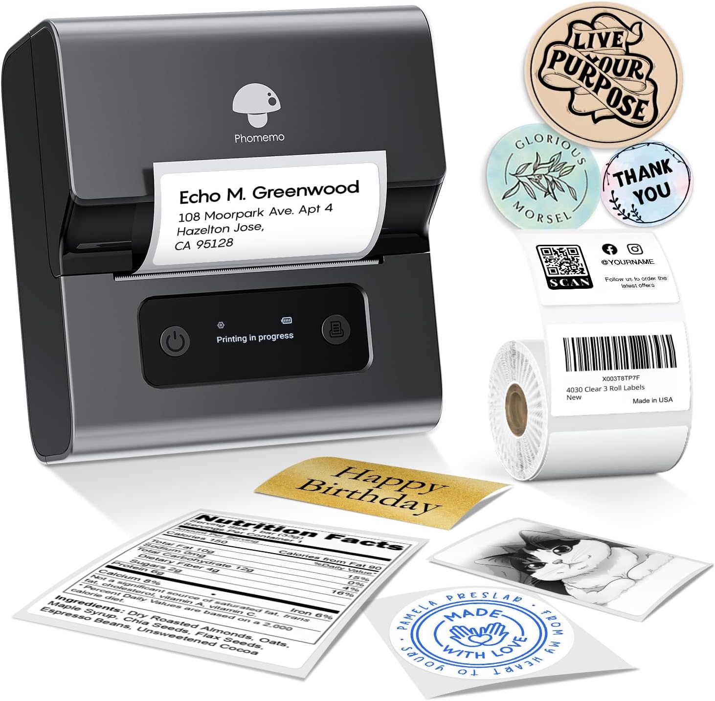 Phomemo M221 Label Maker, New Upgraded 3 Inch Bluetooth Thermal, Easier & More Stable, for Product, Address, Barcode, Small Business, Portable Label Maker DIY on Phone/PC, Space Gray,+100 Labels