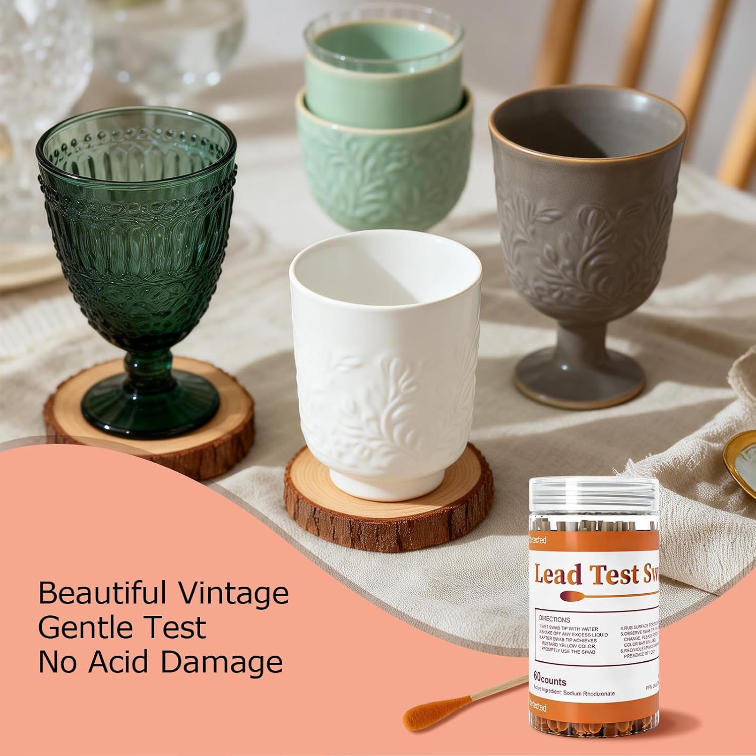 60-Count Instant Lead Paint Test Kit, 30-Second Home Screen | for Paint, Toys, Dishes, Ceramics & Wood, Single-Use Lead Test Swabs for Household Surfaces, Kitchenware and Vintage Finds
