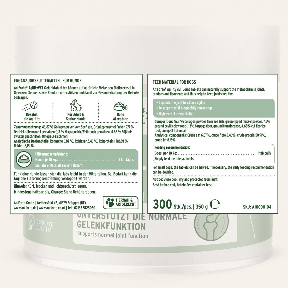 AniForte compresse per articolazioni per cani 300 pezzi - Compresse naturali per articolazioni con cozza dalle labbra verdi, artiglio del diavolo, collagene, glucosamina, condroitina