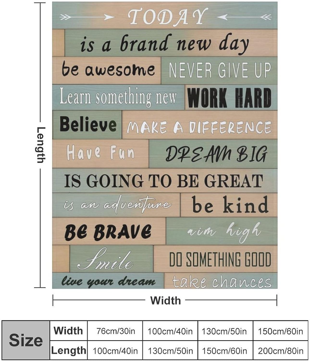 Rustic Green Wood Plank Inspirational Quote Flannel Throw Blanket Ultra-Soft Cozy Plush Blankets for Couch Chair Bedroom Living Room Air Conditioning Room 50"x60" - Image 2