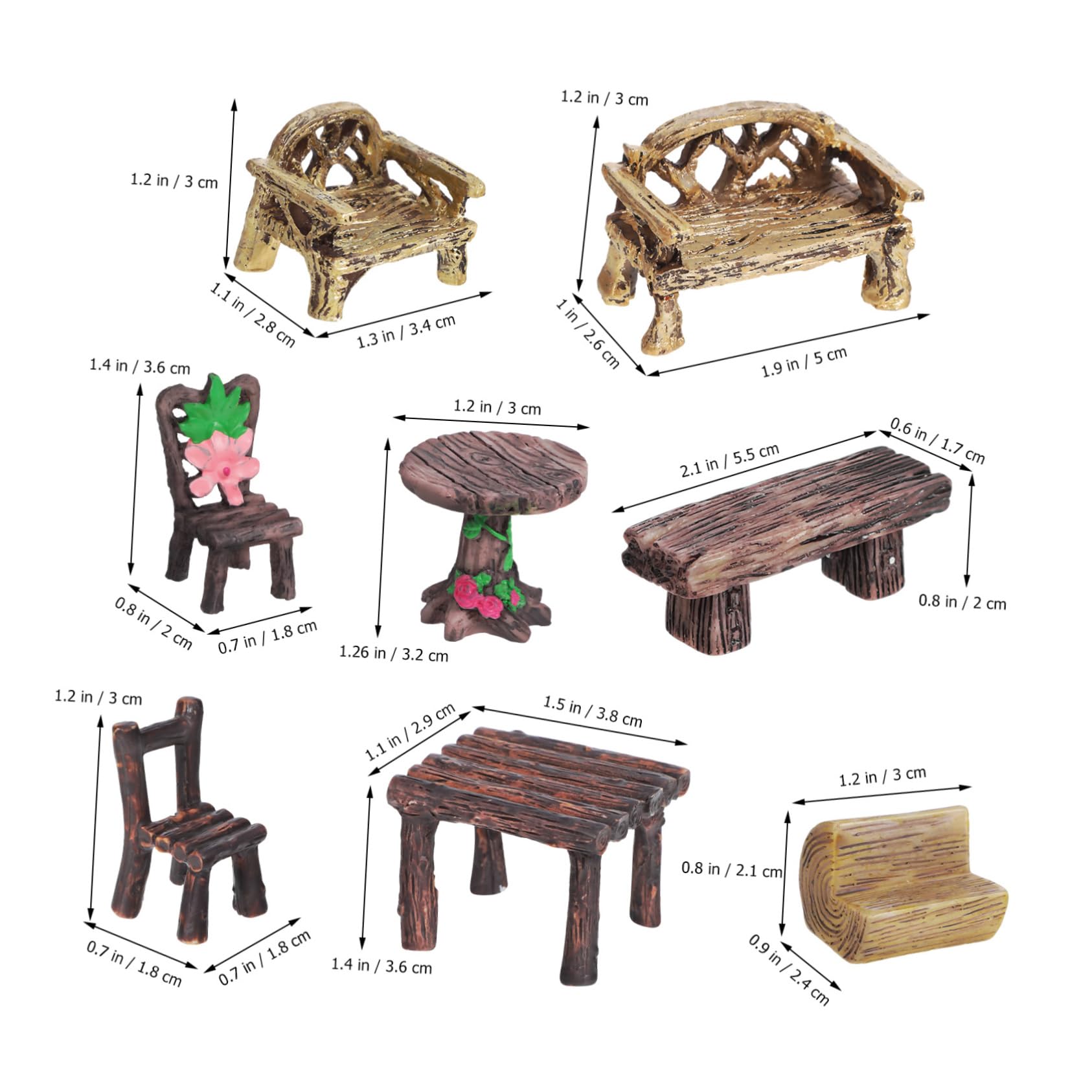 FUTUREORYY 10pcs Miniature Garden Furniture Miniature Table and Chairs Set Tiny Resin Micro Landscape Accessories Rustic Dollhouse Ornament for Mini Fairy Gardens Landscapes - Image 2