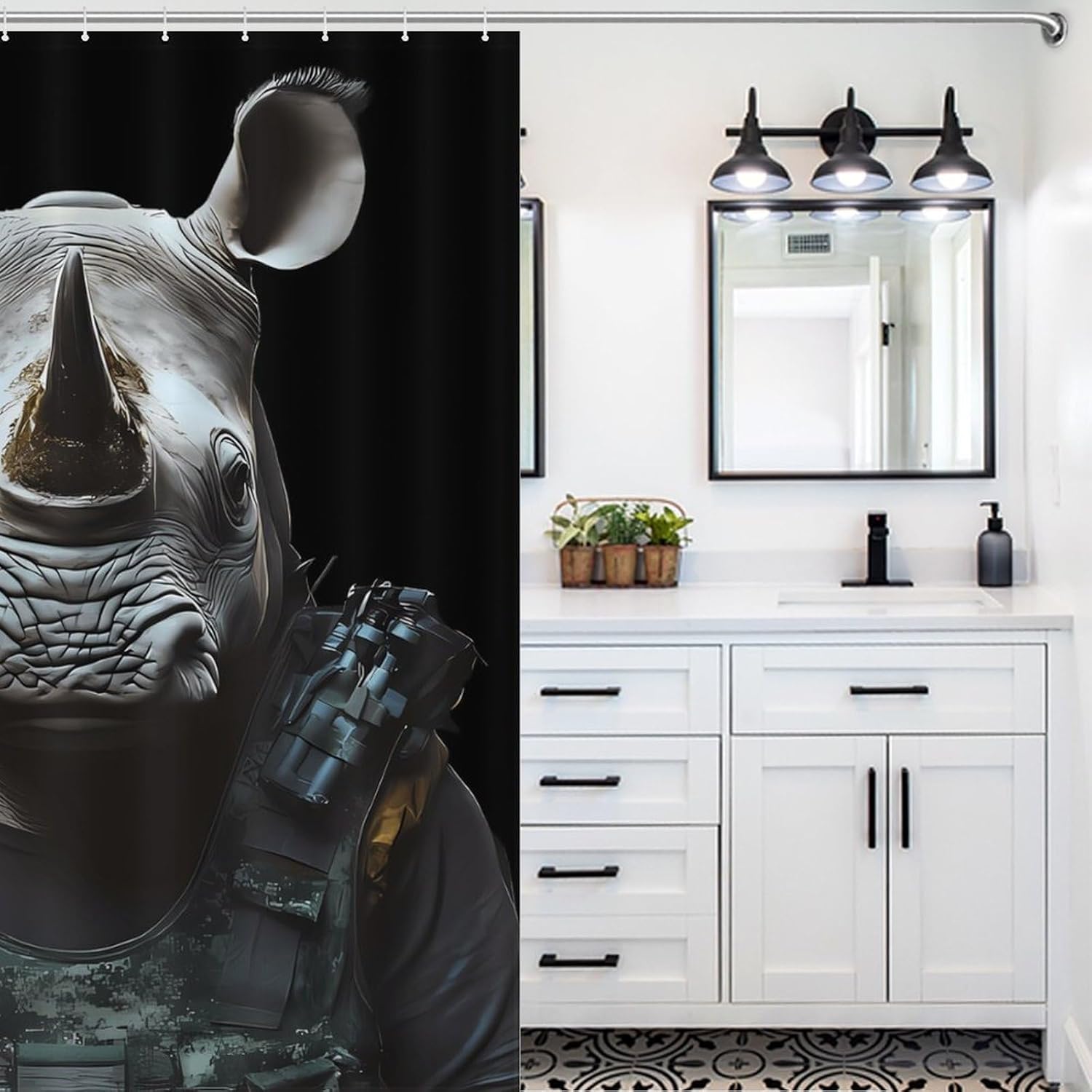 Rhinoceros Funny Shower Curtains Washable Bath Curtain Liner with Hooks for Bathroom Bath Tubs