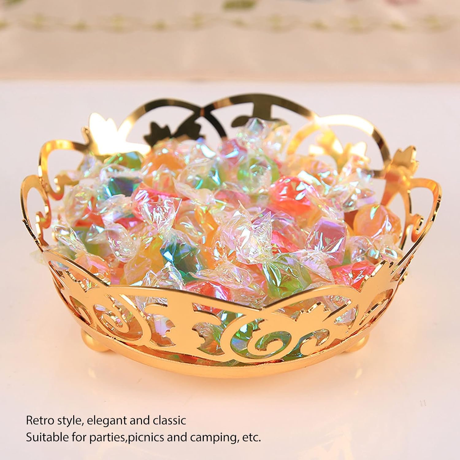 Buachois Round Metal Decorative Bowl, Nuts Fruit Snack Candy Serving Tray