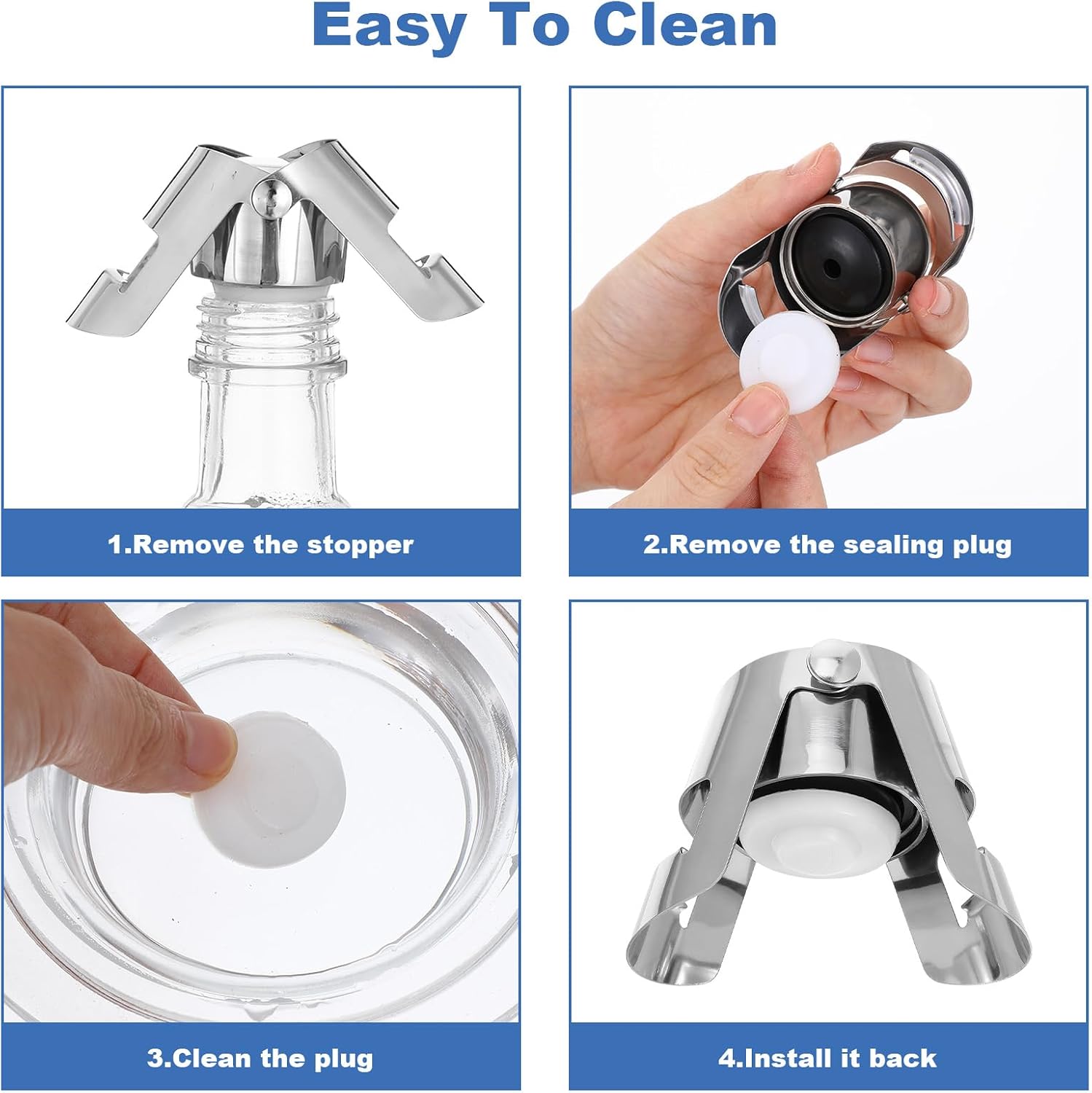 15 Pack Stainless Steel Champagne Stoppers, Reusable Sealer Keeps Bubbles Fresh, Rust Proof Lock Design Fits Prosecco Sparkling Wine Bottles, for Parties Weddings, Silver