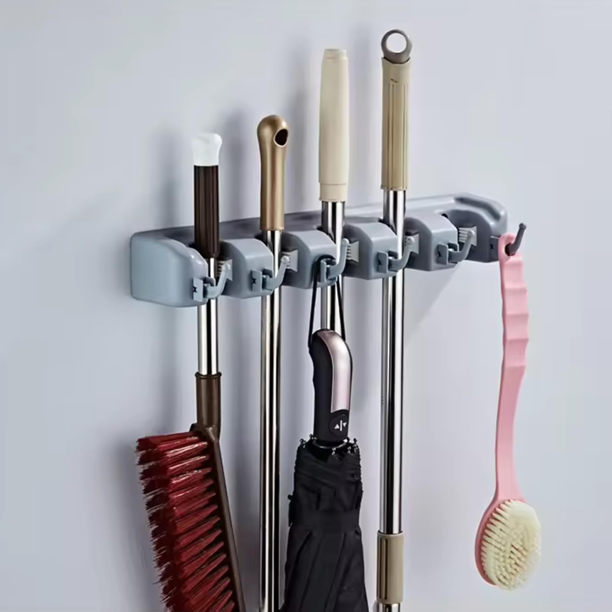 Kuber Industries Mop And Broom Holder | Wall Mounted Broom-Mop Holder | Broom-Mop Organizer For Home-Garden | Wall Mount Organizer | 5 Position And 6 Hooks | HJH-05HK-GRY | Gray (B0CV9LMVT5) Amazon Price History, Amazon Price Tracker