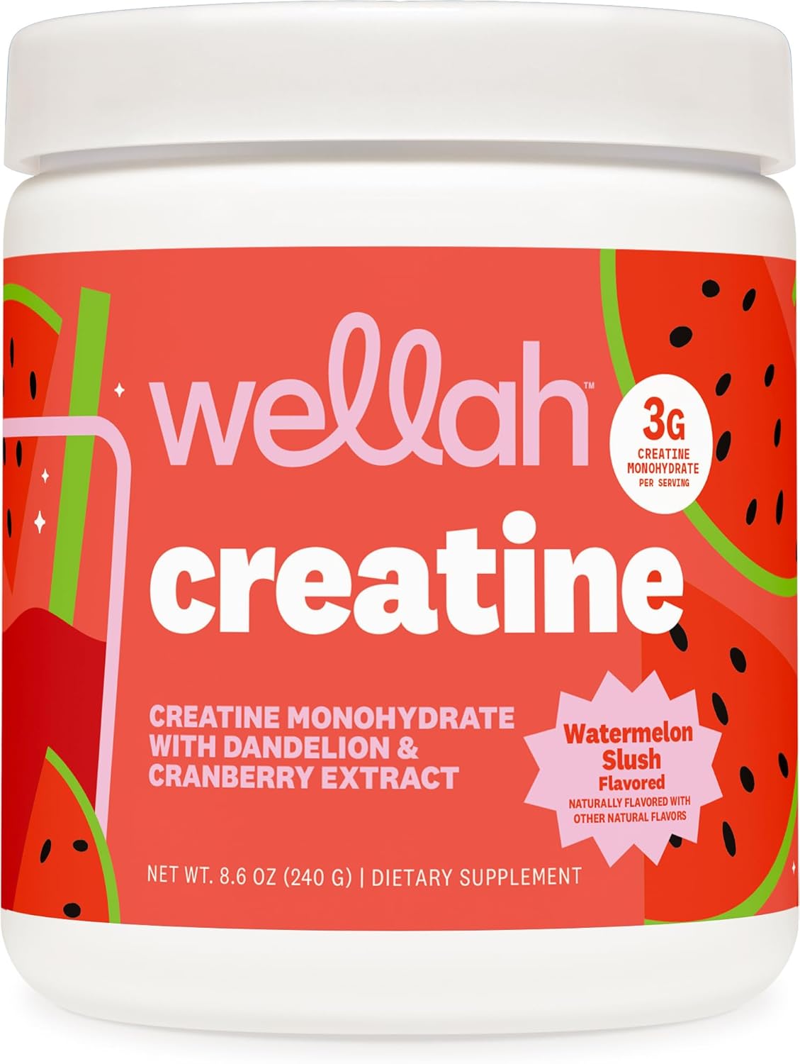 Wellah Creatine for Women - Creatine Monohydrate with Dandelion & Cranberry Extract (50 Servings, Watermelon Slush)