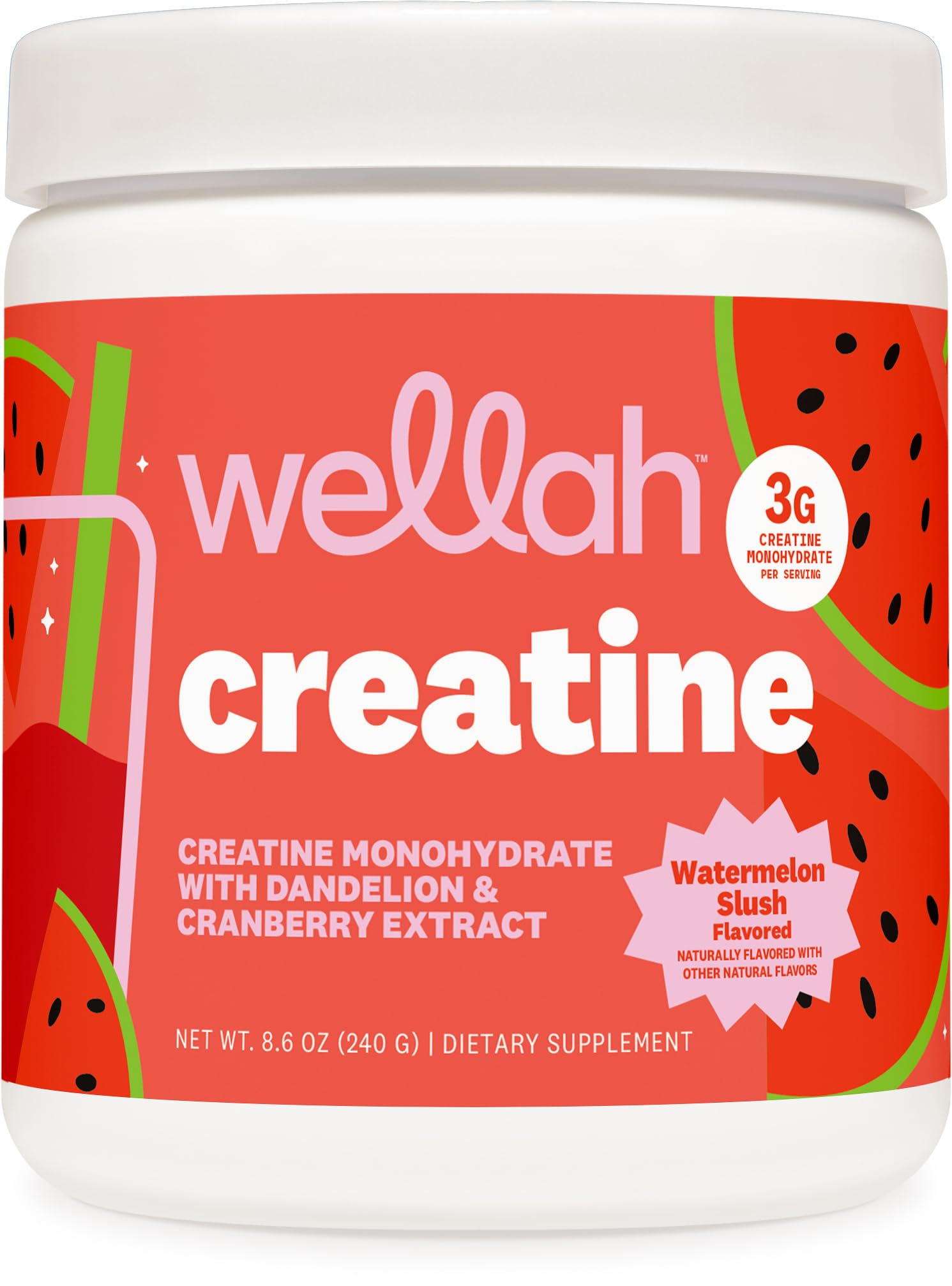 Wellah Creatine for Women - Creatine Monohydrate with Dandelion & Cranberry Extract (50 Servings, Watermelon Slush)