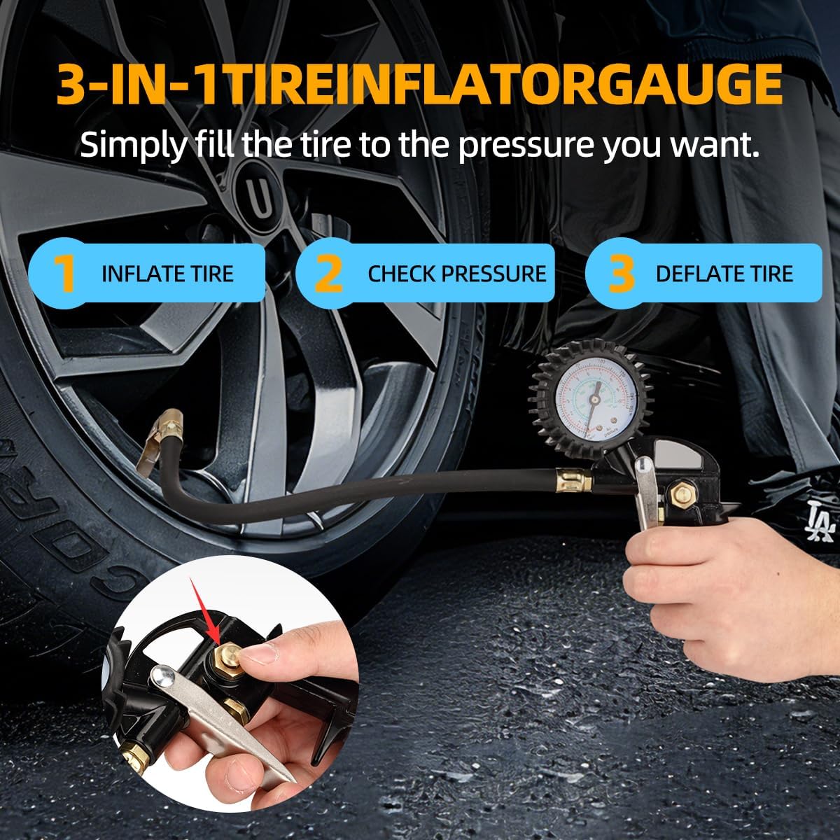 Heavy Duty 19-Piece Air Compressor Accessories Kit, 1/4" x 25FT Recoil Poly Air Compressor Hose, 150 PSI Tire Inflator Gauge, Air Blow Gun & 1/4" NPT Quick Connect Air Fittings