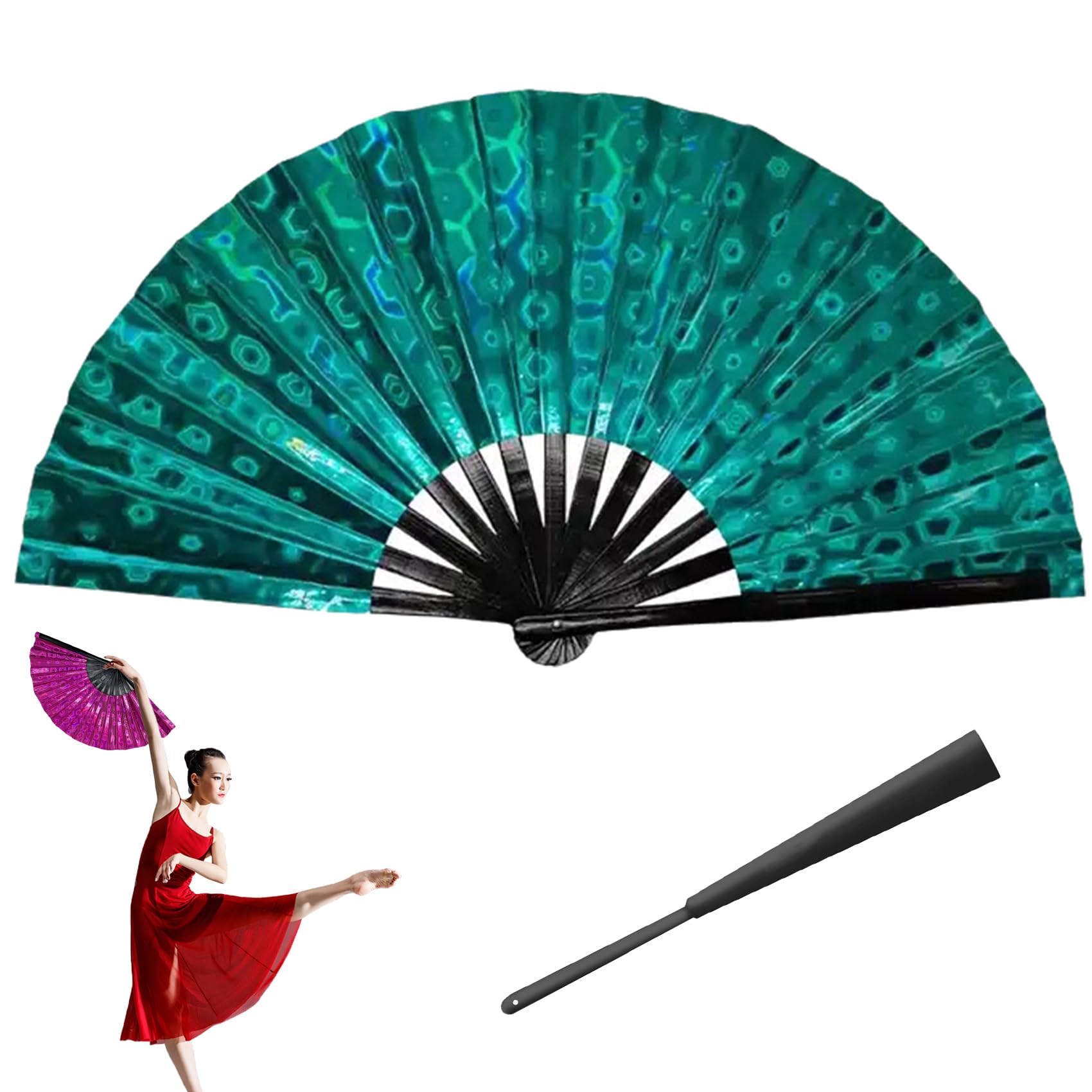 13 In Boots On The Ground Fan, 2025 New Large Holographic Folding Hand Fan Line Dance Popping Fan Clap Fans For Line Dancin Blue