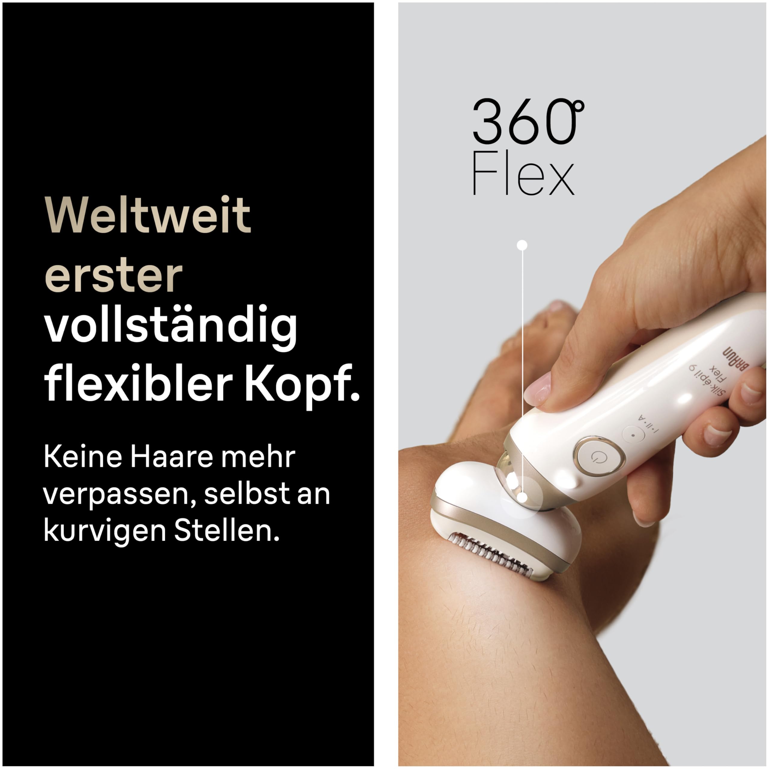 Braun Epilierer Damen Silk·épil 9 Flex, Ladyshaver 9-041 3D, Gold - 360° Flexibler Kopf für eine einfache Haarentfernung, Langanhaltend glatte Haut, Wasserdicht, Inkl. Etui und Trimmeraufsatz