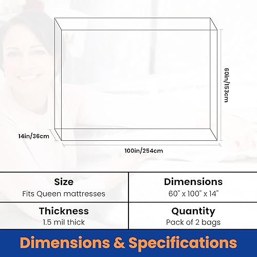 Miniatura 9 de Paquete de 2 bolsas de colchón de tamaño matrimonial, fundas de colchón de plástico de 54 x 96 pulgadas para mudanza, almacenamiento y eliminación,
