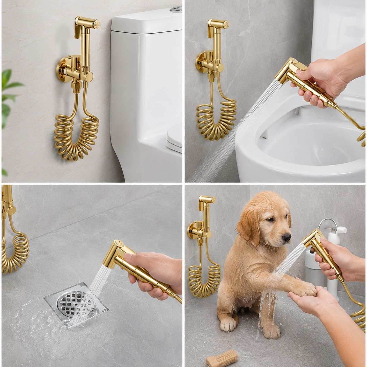 idroscopino per wc rubinetto bidet oro,Doccetta Bidet a Mano Acqua Fredda, Kit Bidet Portatile a Parete in Ottone con Tubo a Spirale Estensibile e Supporto, per Igiene Personale Bagno WC