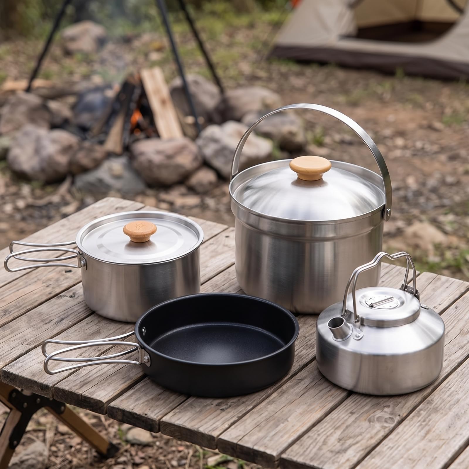 4 Pezzi Set di Pentole da Campeggio