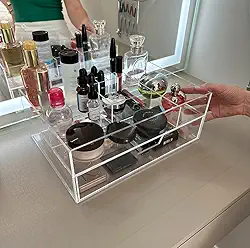 Caixa Organizadora Porta Maquiagem em Acrílico com divisórias internas e Gaveta Transparente