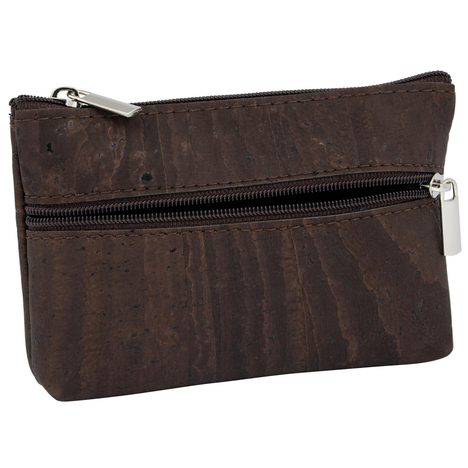 SIMARU Münzgeldbeutel Kork Geldbeutel Mini Slim Wallet Geldbörse mit 2 Reißverschlussfächern für Karten, Scheine & Münzen, nachhaltiges Portemonnaie