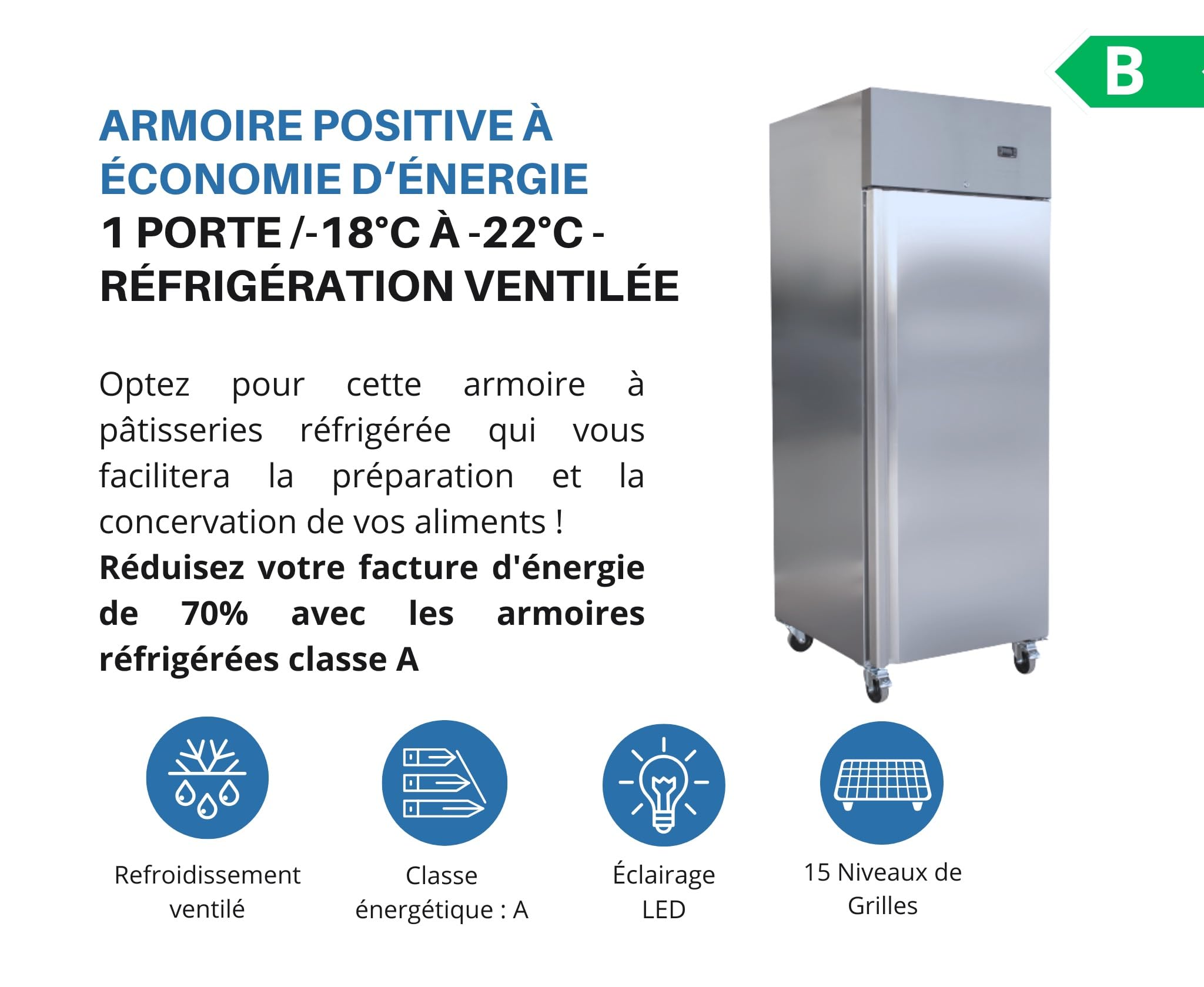L2G - Armoire Réfrigérée Négative - INOX à Économie d'Énergie - 600L