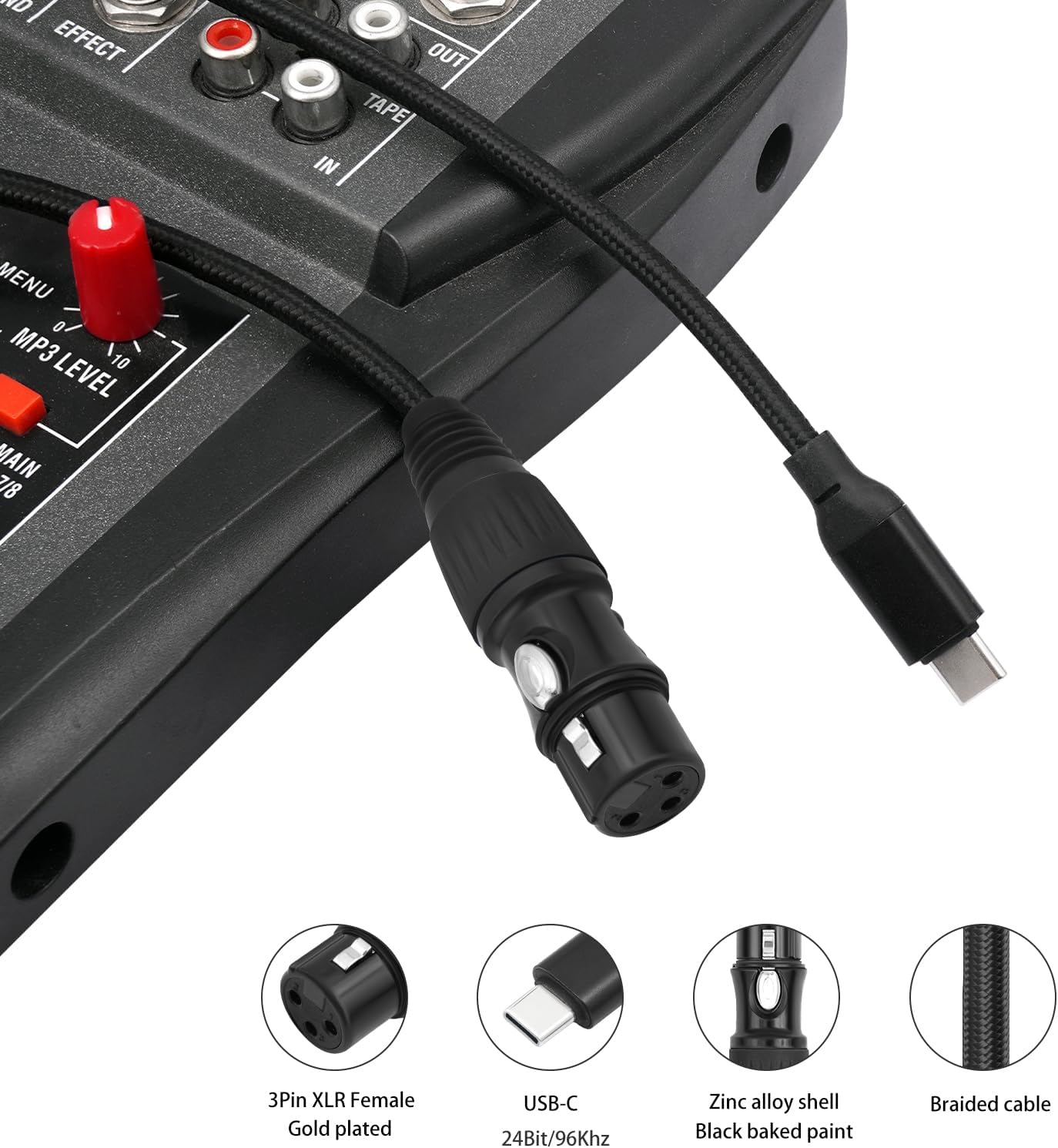 USB-C - 3ピン XLR メスケーブル 6.6フィート - USB C 24ビット/96KHz デジタルからアナログ XLR