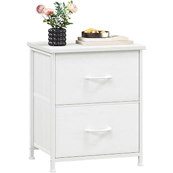 Somdot Bedside Table Bedroom 2 Fabric Drawers Set of 1 White