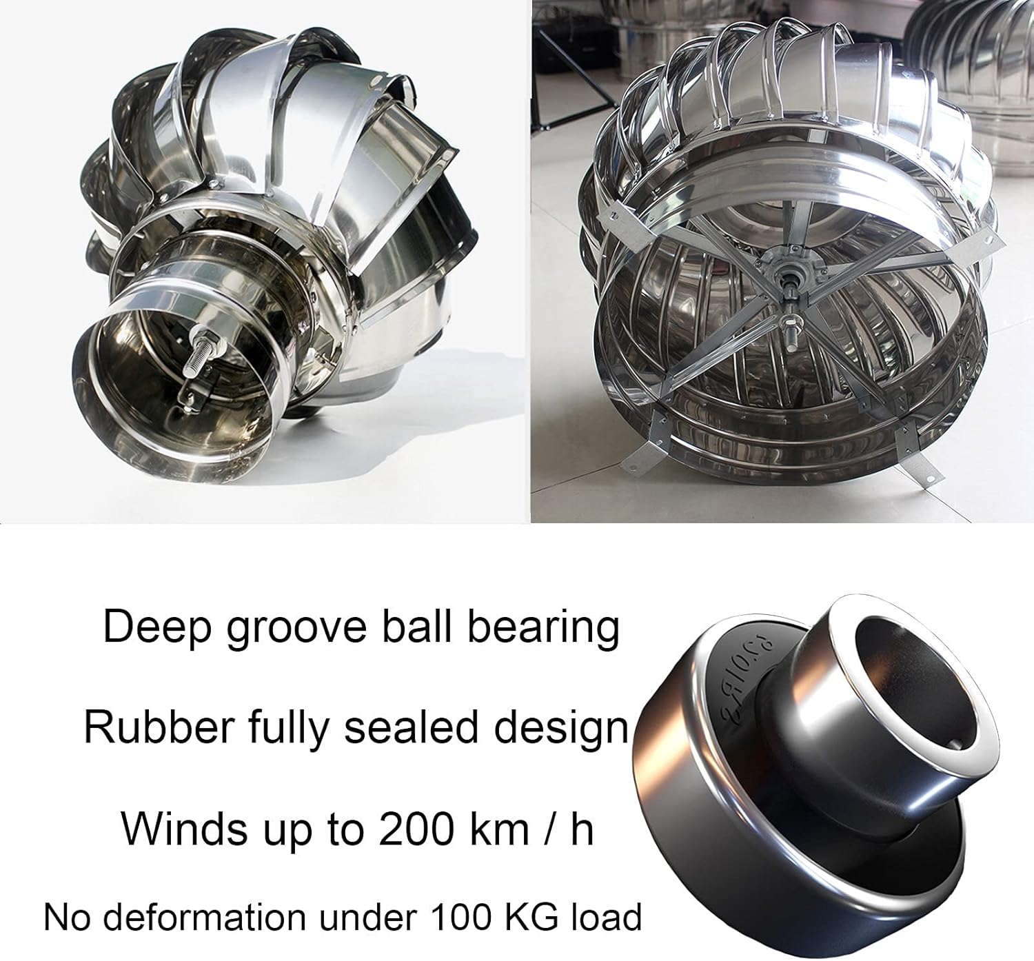 Round Roof Rain Cap 304 Stainless Steel Exhaust Cap Ventilator Automatic Rotation By Wind/Air Flow, No Consumption Mute Rainproof Roof Vents Chimney Cover Roo,300mm(11.8inch)