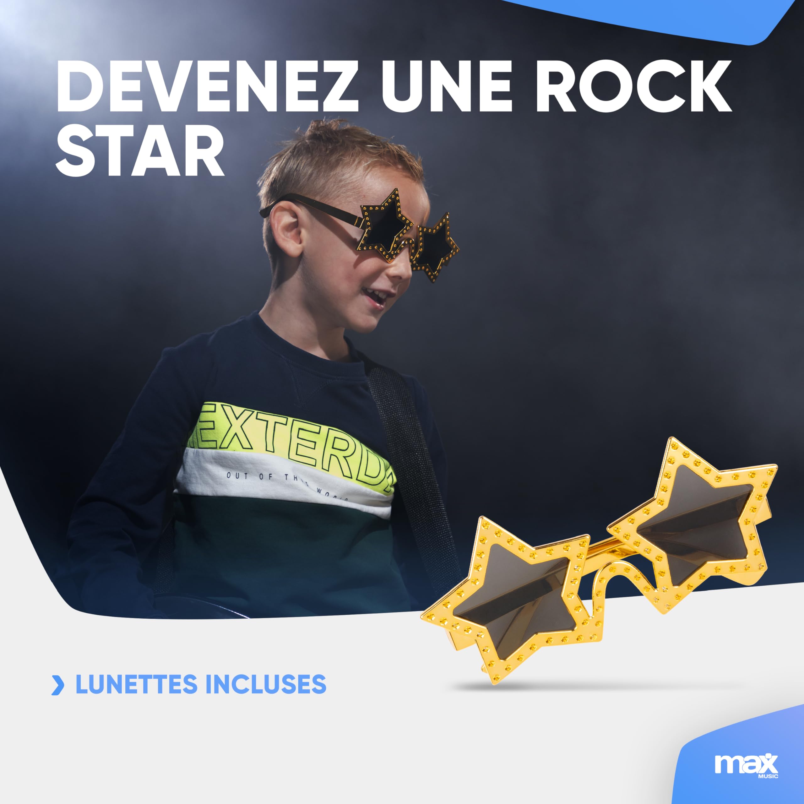 MAX GigKit Junior Guitare Électrique Enfant 1/4 Rose avec Ampli 10W, Housse, Accessoires et Lunettes de Star, Kit Complet Débutant Garçon ou Fille (5 à 7 Ans), Idéale pour Apprendre et s’Amuser
