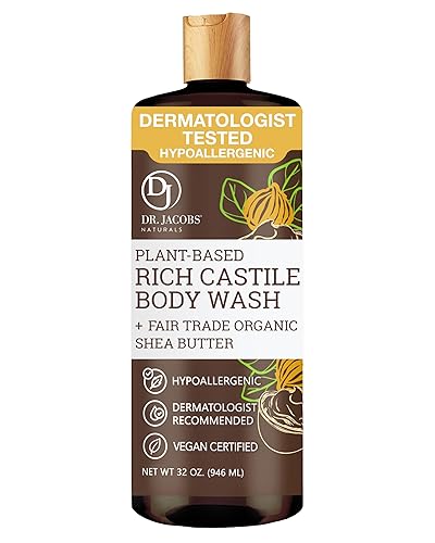 Dr. Jacobs Naturals - Jabón líquido de Castilla puro, manteca de karité, jabón a base de plantas infundido con vitamina E y aloe vera para hidratar