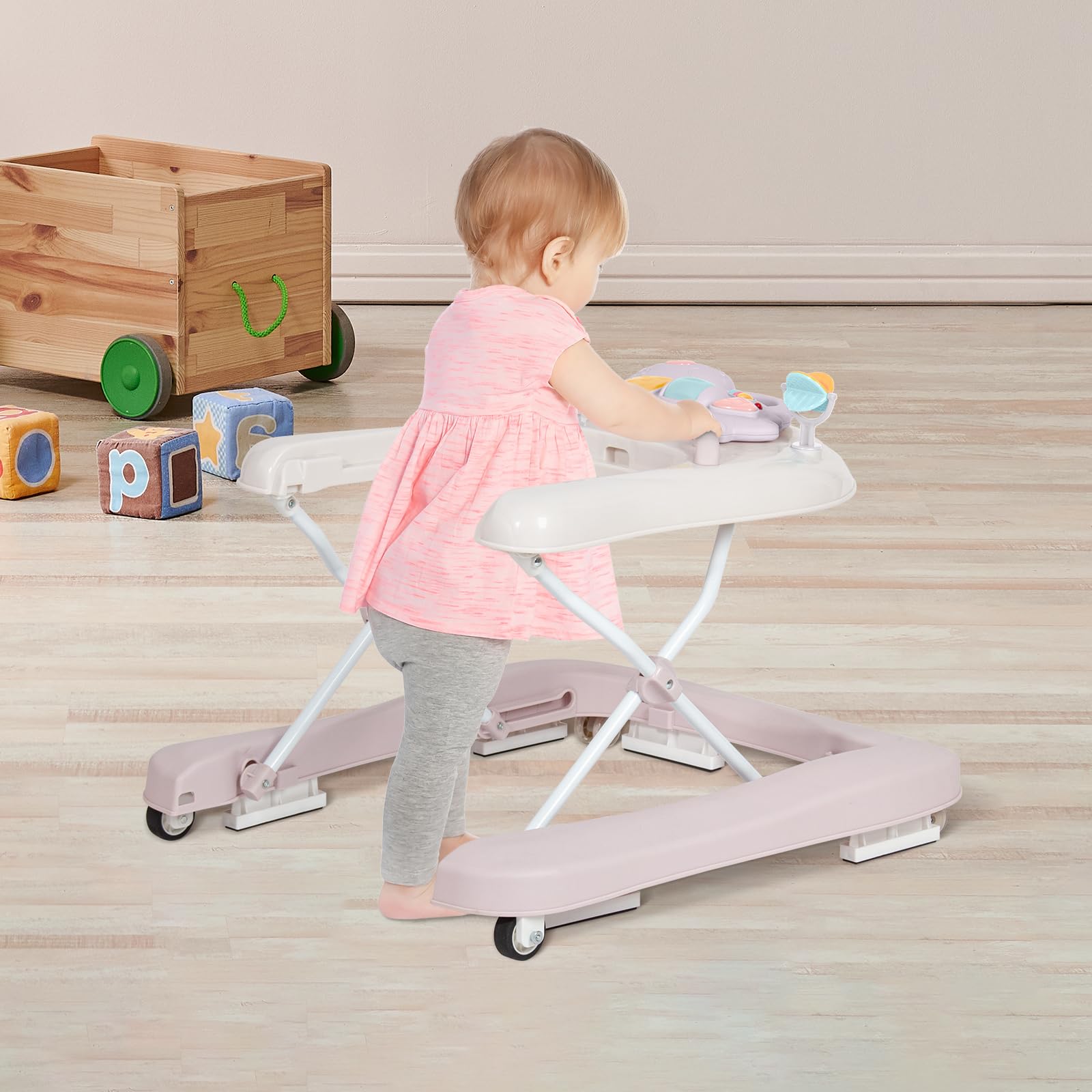 Leogreen Trotteur pour bébé 3 en 1 avec plateau amovible, Trotteur bébé facilement pliable, babywalker, hauteur réglable, De 6 à 18 mois