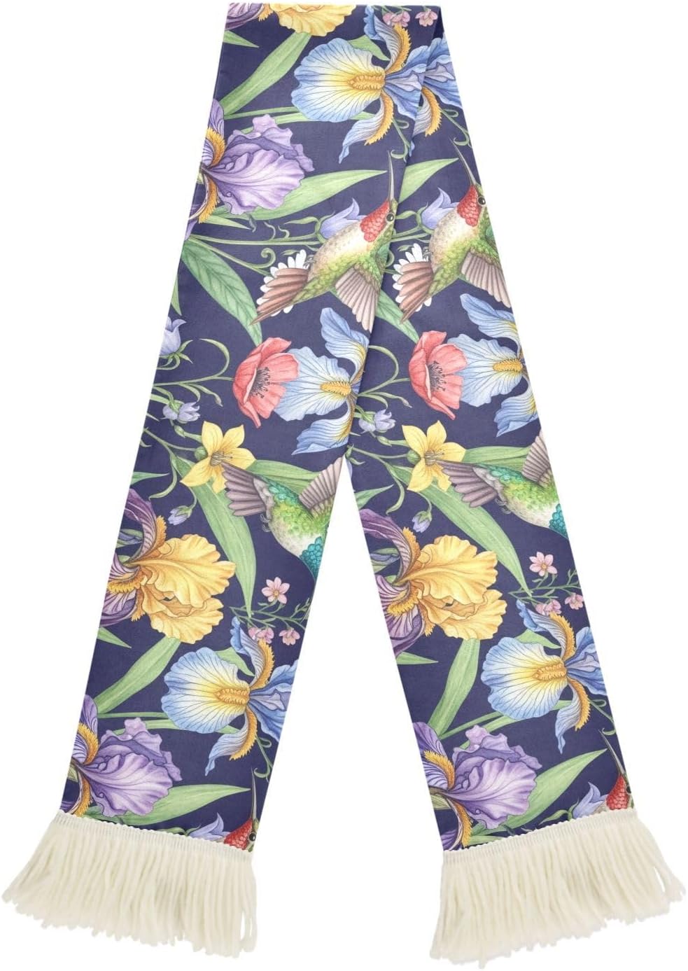 CHIFIGNO Birds Wildflowers Green Navy Blue Sports Fan Scarf Towel, Soft Absorbent Polyester Soccer Scarf for Cheering, Quick Dry Rally Towel with Fringe Ends