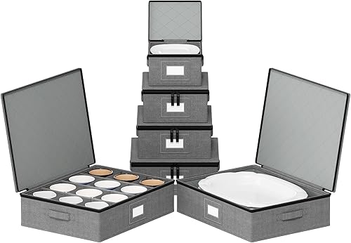 SpaceAid Paquete de 6 contenedores de almacenamiento de China, fundas acolchadas apilables con separadores de placas suaves, cajas de embalaje de