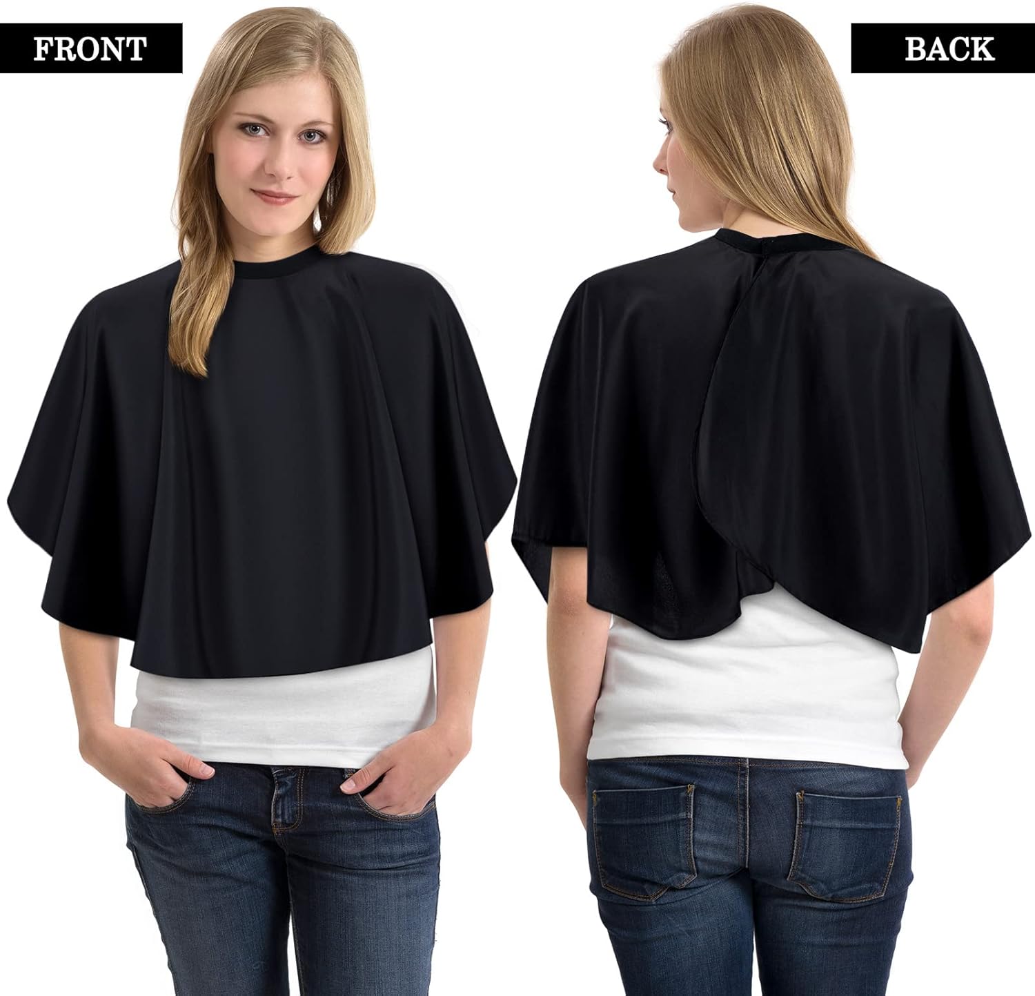 Wesiti 16 Pcs Short Makeup Cape for Women Men Black Waterproof Nylon Hair Cutting Cape, Salon Hair Apron Beard Shorty Smock for Clients Lightweight Makeup Bib for Artist Beautician