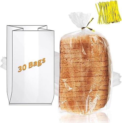 Bolsas de pan con lazos, 30 bolsas de pan transparentes para pan casero y 50 lazos, bolsas de pan de plástico reutilizables ajustables para disponible en Yaxa El Salvador