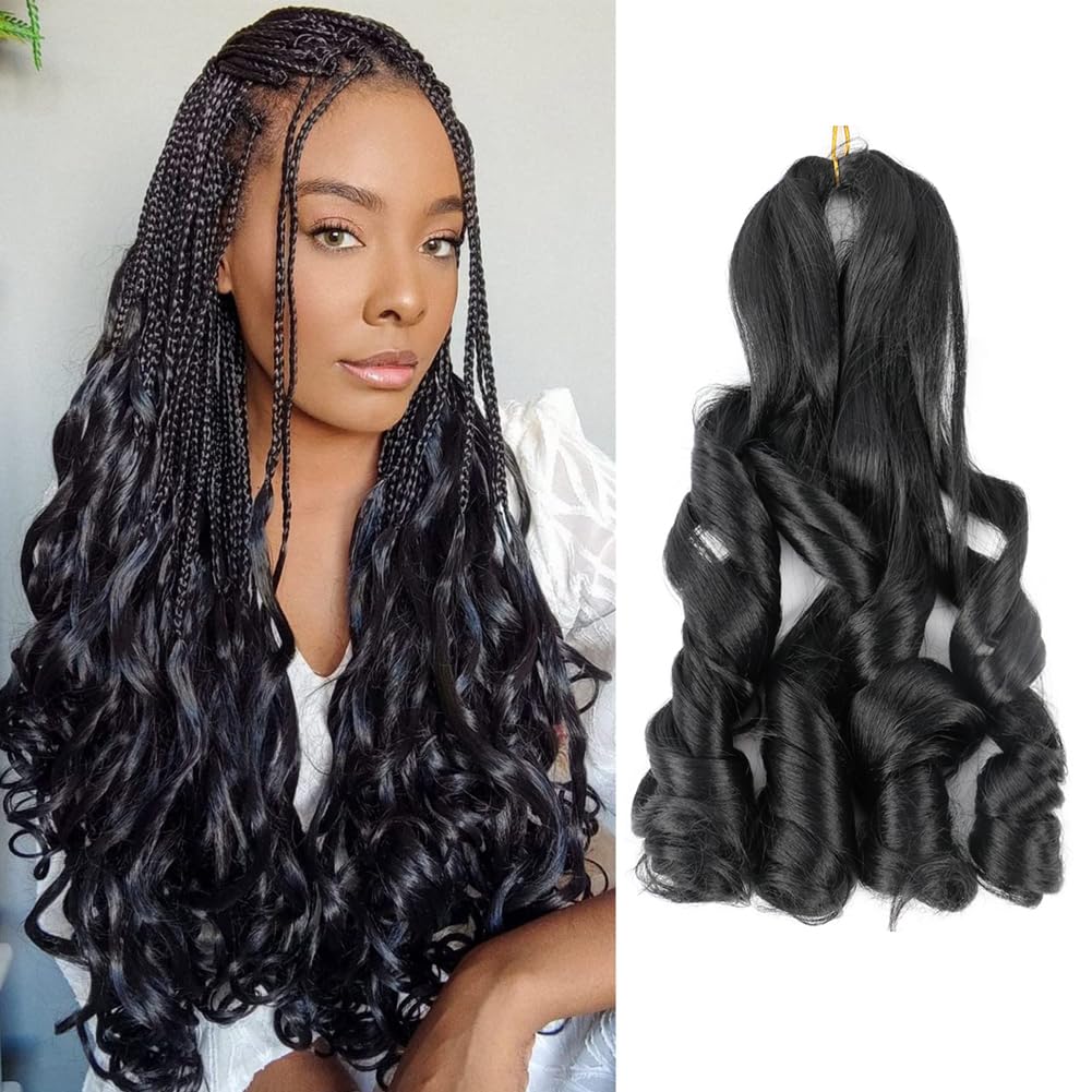 Belle Show 6 Pack Pre Stretched Bouncy Braiding Hair French Curles Synthetic Hair Extensions 12/18/22 inch Pre Streched Premium Wavy Braiding Hair (22Inch Pack of 8, #1B)