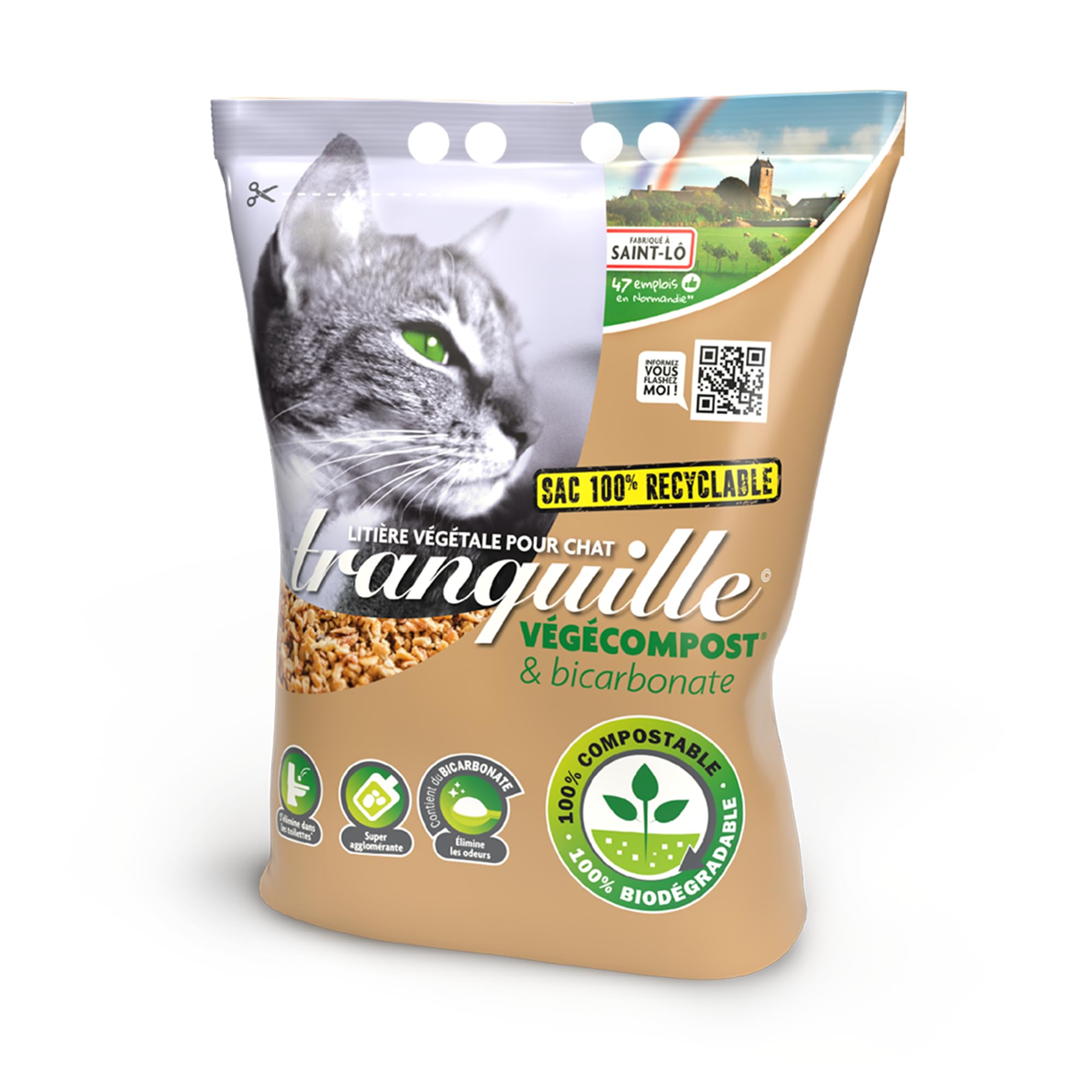 Tranquille - Litière végétale pour Chat agglomérante Vegecompost 4 litres - Lot de 4