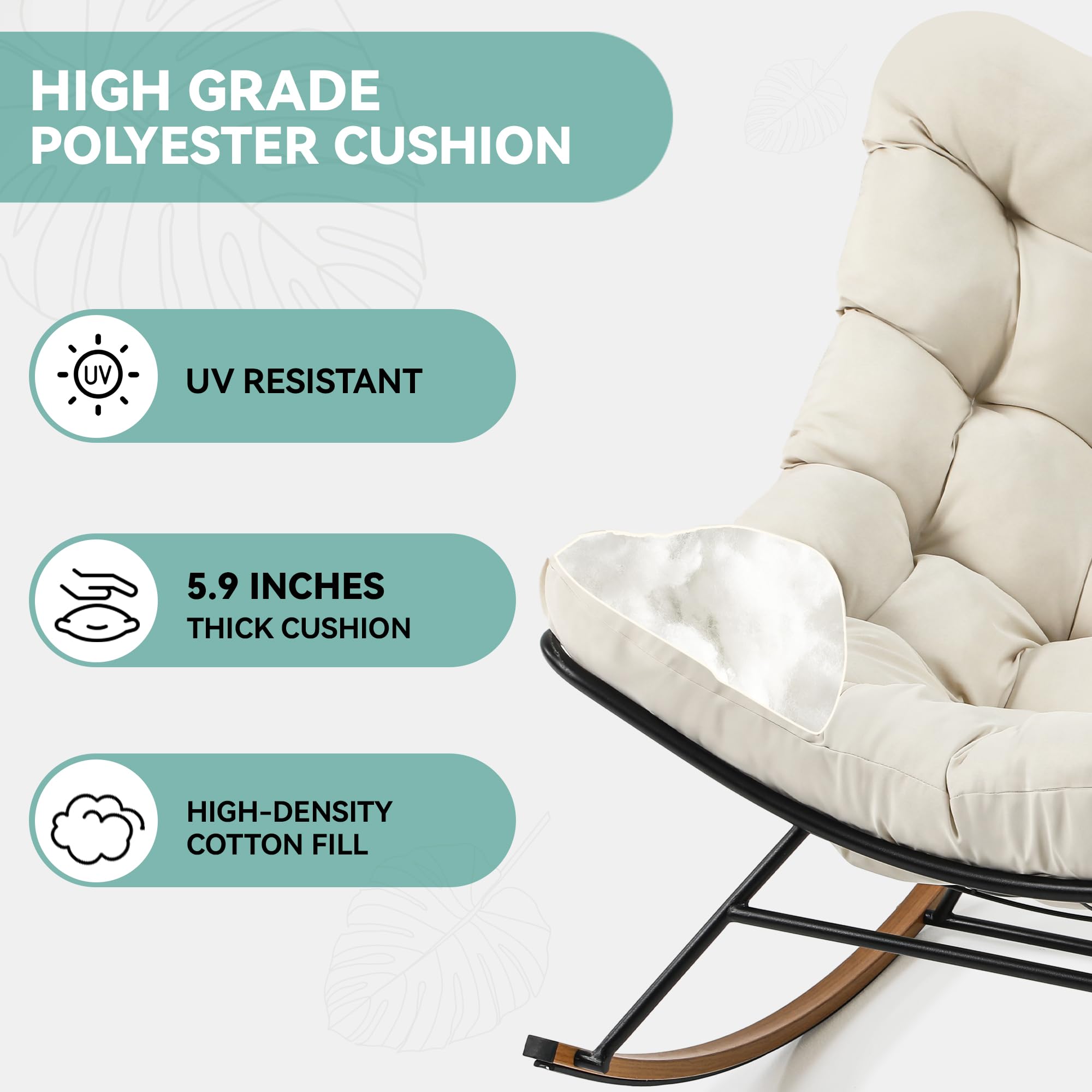 YITAHOME Übergroßer Schaukelstuhl, Breiter Schaukelstuhl mit Extra Dicker Sitzauflage, Bequemer Lounge Sessel für Innen- und Außenbereich, Wohnzimmer, Terrasse, Garten, Veranda (Beige)