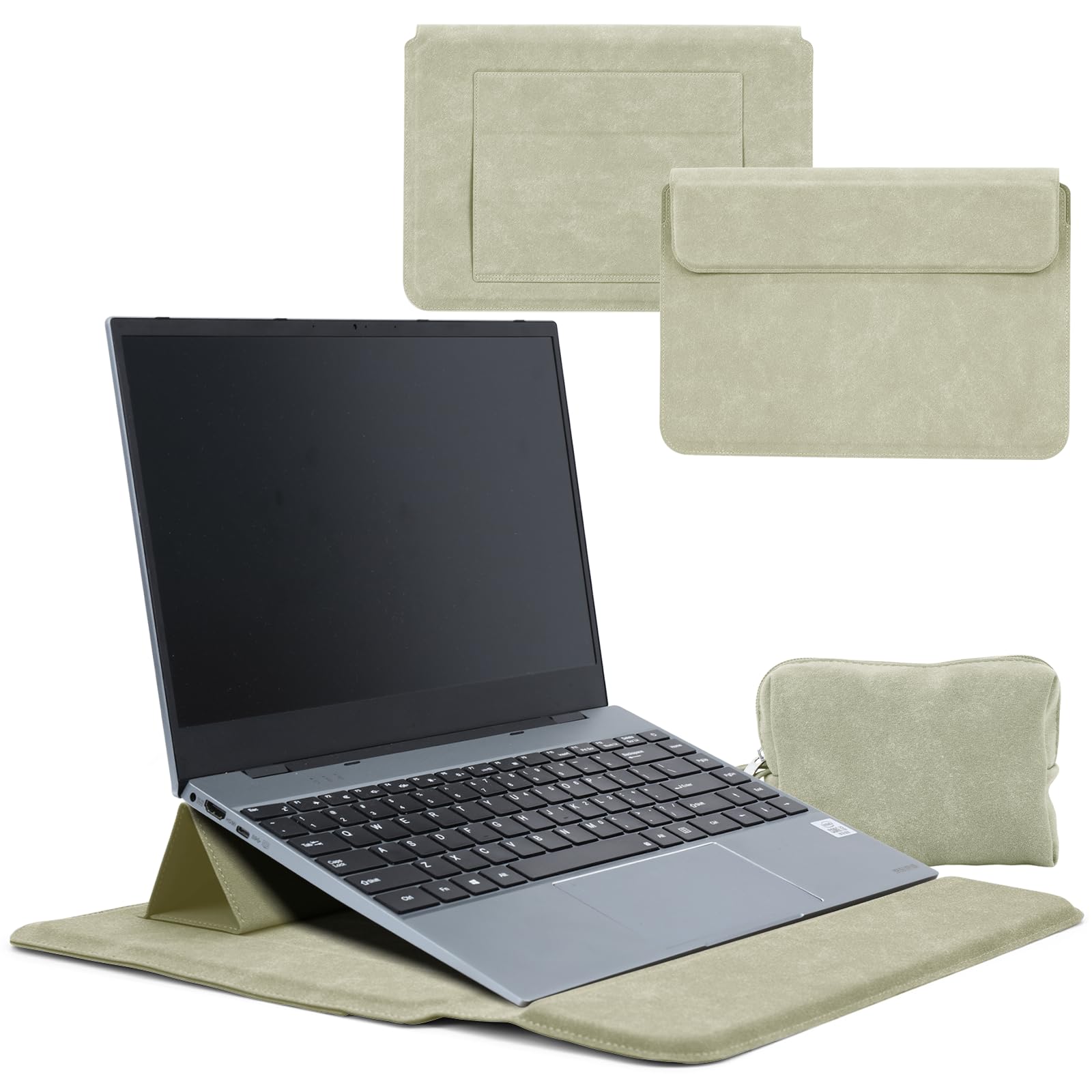 HaruYo Laptophülle für 12-13-14-15-15.6-16 Zoll mit Standfunktion, Handgelenkauflage, Netzteiltasche, Computer Tasche für MacBook Air Pro iPad Apple/Surface Lenovo HP (12"/13"/13.3"/14" Beige)