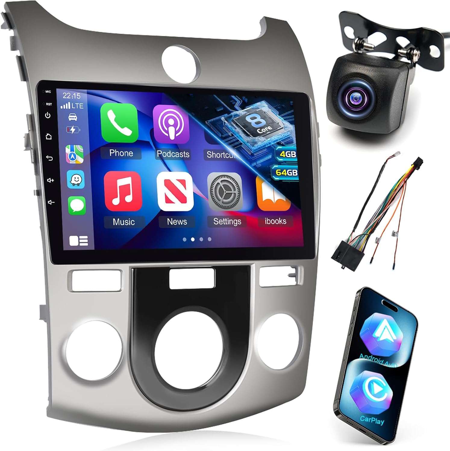 4+64G 8 Core Android 15 Car Stereo for Kia Forte 2008-2012 (Manual A/C) with Carplay and Android Auto - 9 Inch Touchscreen Radio with DSP/Cooling Fan/5GHz WiFi/GPS/Backup Camera