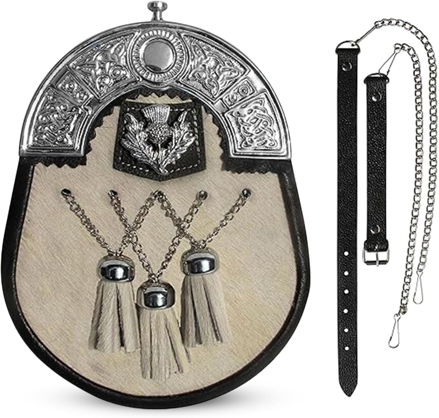 Leather sporran scottish highland wear celtic chain belt kilt accessories