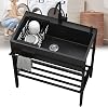 Free Standing Sink with Faucet,60x45x86cm Black Stainless Steel Utility Outdoor Station Sink,Laundry Room Sinks,Kitchen Sinks Cabinet for Hand Washing,for Garage Indoor Kitchenette Basement Commercial