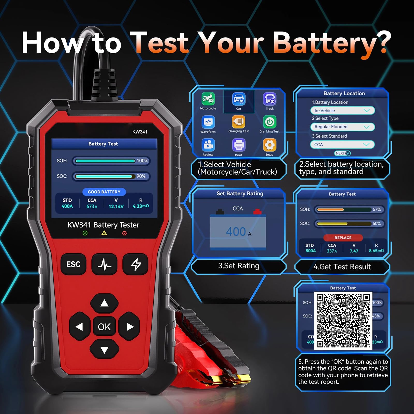 Strumento diagnostico digitale per batteria del veicolo digitale per monitoraggio dello stato della batteria ABS portatile Facile da trasportare per auto e Tester per auto