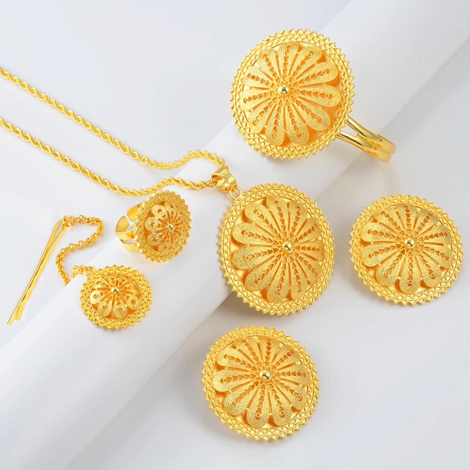 Ethiopian Jewelry Set for Women - Traditional Necklaces, Earrings, Rings, Bracelets - Eritrean Wedding Gifts and Dowry