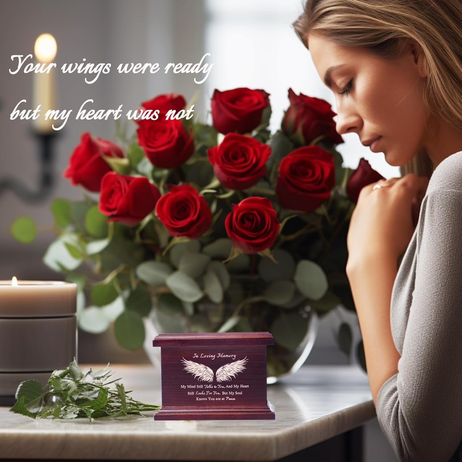 6 Inch Small Wooden Urn for Human Ashes - Keepsake Urn for Men & Women, Funeral Ashes Holder, Wooden Urn Box and Casket with Wing Design - Image 4