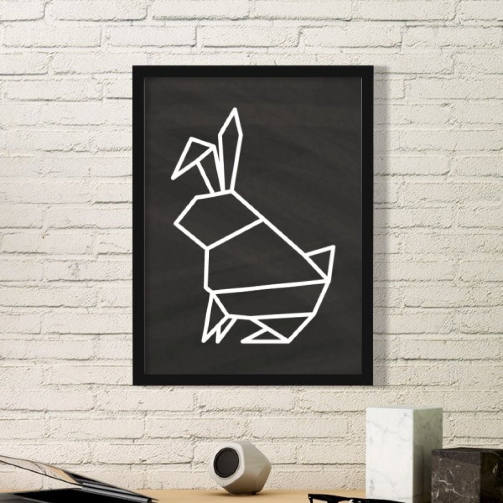 Cadre photo lapin origami en bois noir idée cadeau décoration anniversaire
