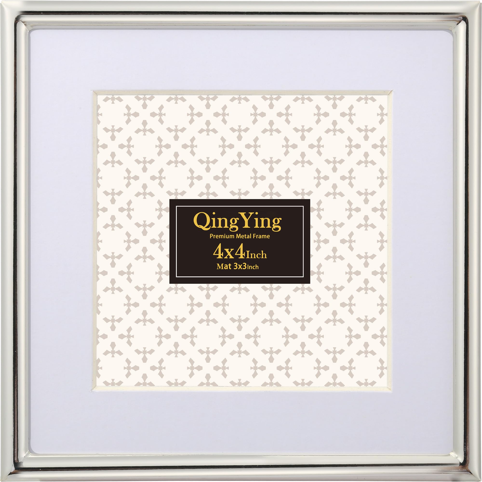 4x4 Silver Metal Picture Frame, Silver-Plated Narrow,with Mount for 3x3