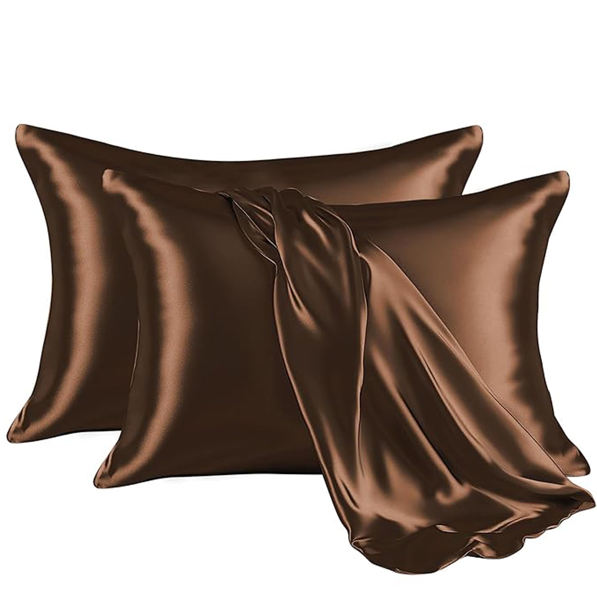 RAGGLE Satin Silk Pillowcase for Hair and Skin Standard Size 18"X 28" with Soft Breathable Smooth Cooling Pillow Covers for Sleeping or Pillow Protector (2, Brown)