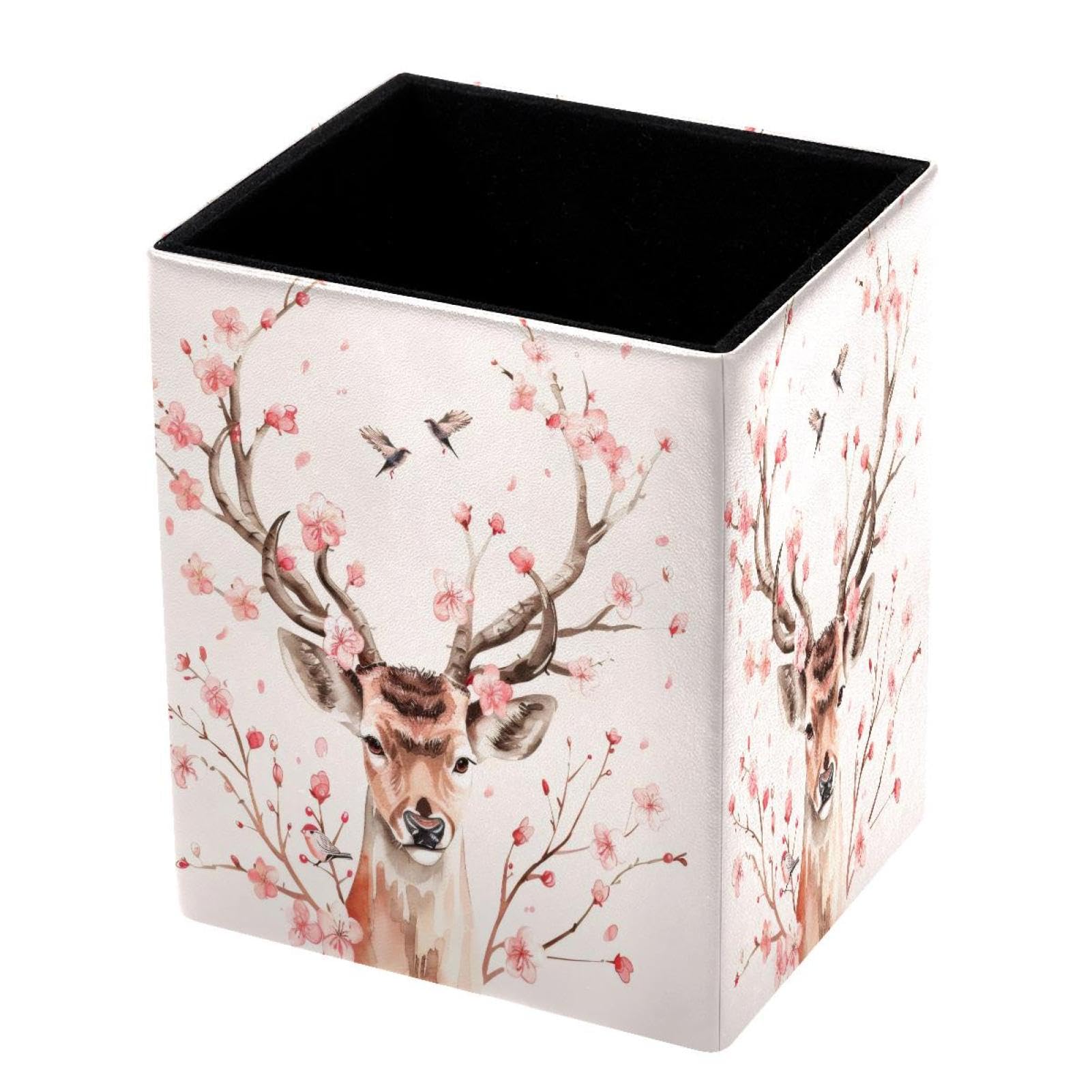 DragonBtu Desktop Pencil Holder, Watercolor Deer Rectangular Pencil Cup, Pencil Storage Bag Office Desk Supplies Case for School, Kids